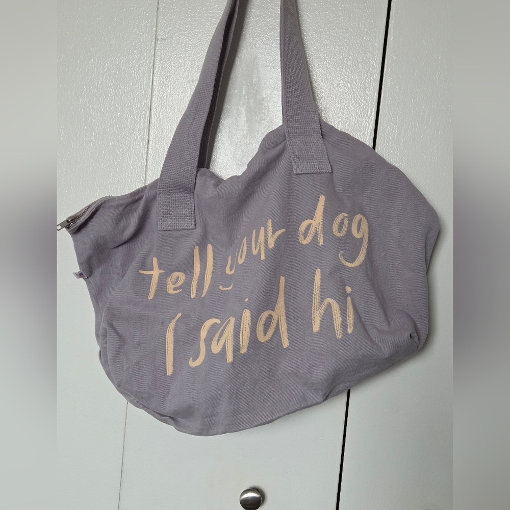 "Tell Your Dog I Said Hi" Lilac Purple Canvas Tote Bag with Cute Dog Doodle